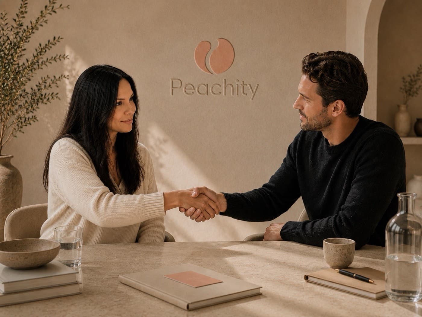 Peachity founder shaking hands with a client after aligning on project scope