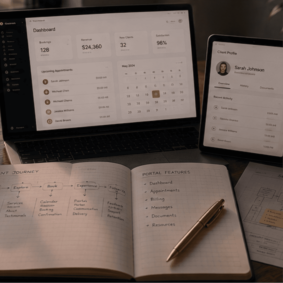 Digital product experience displayed across screens